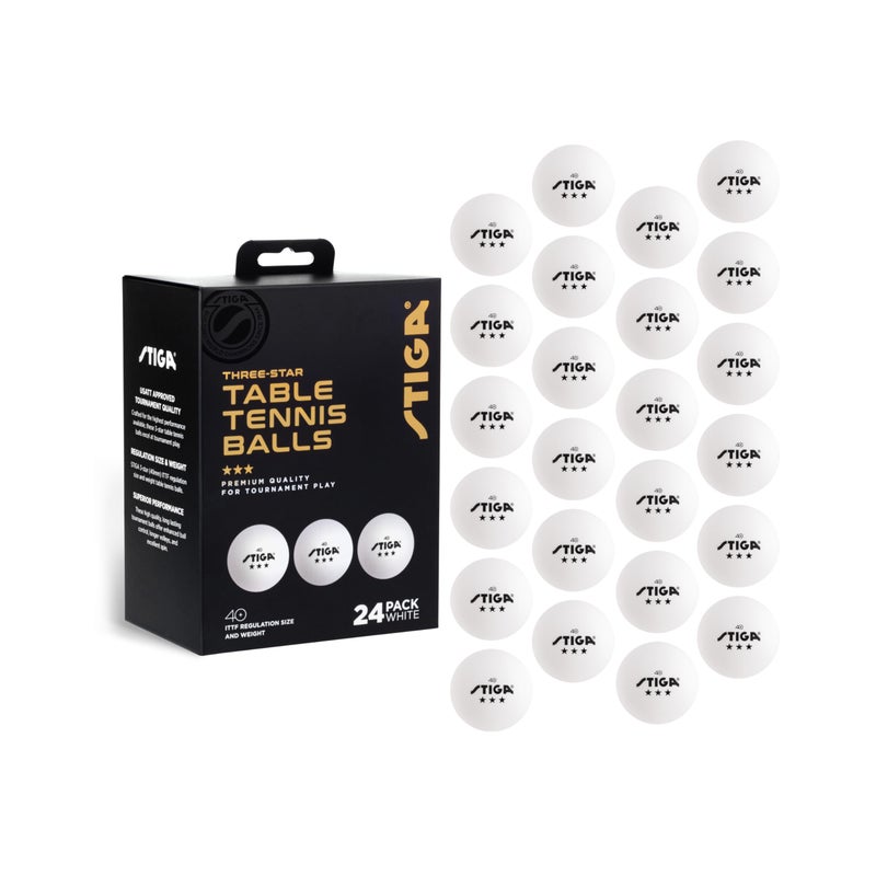 Stiga 3-Star Table Tennis Balls, White (24 Pack) - Image 1